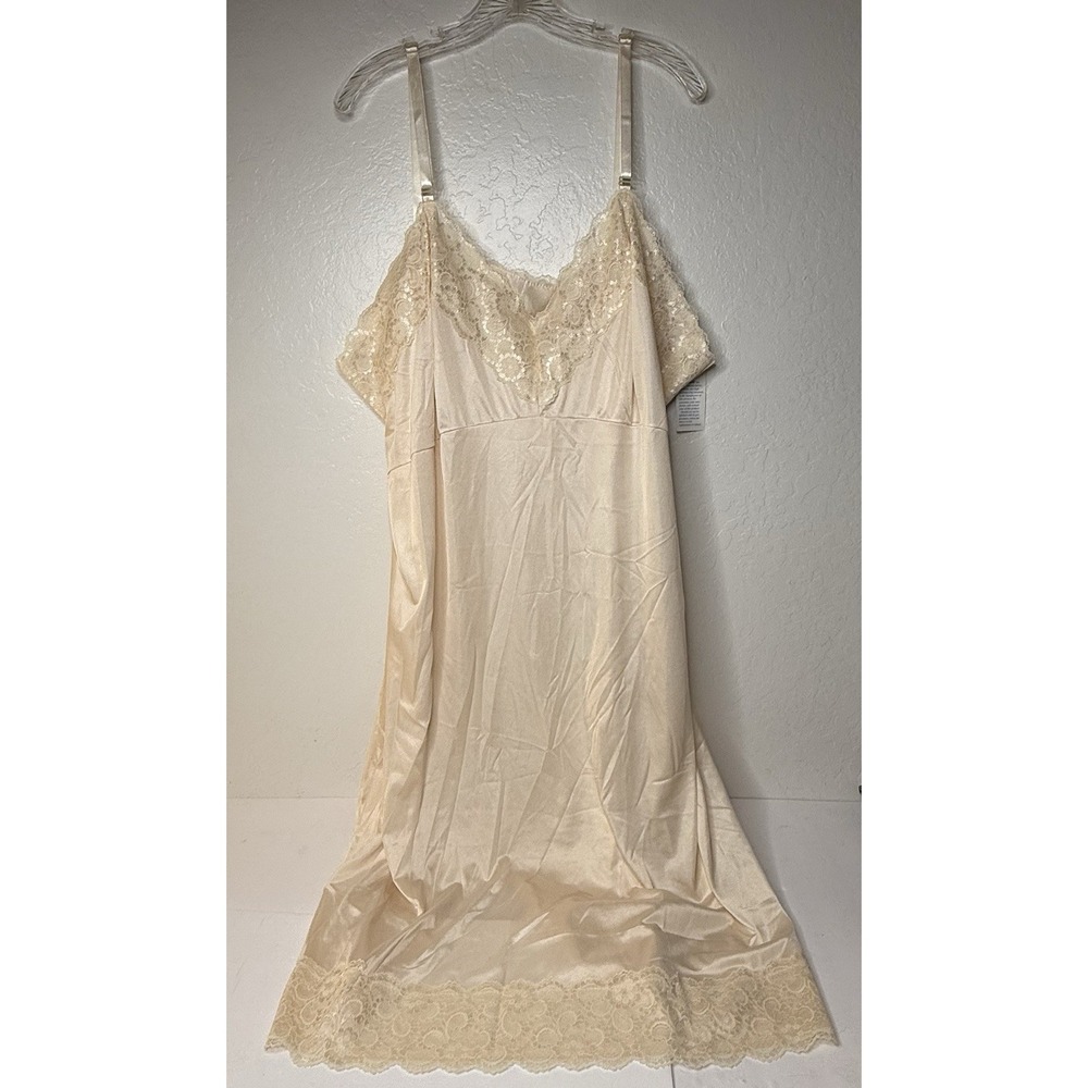 Vintage Dixie Belle Champagne Lace Maxi Slip Dress Plus Sz 52 Sexy Antron Nylon